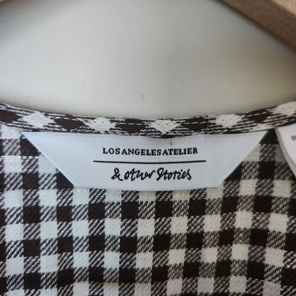 & Other Stories | Puff Sleeve 100% Linen Gingham Wrap Mini Dress - Size 2 - Picture 10 of 12
